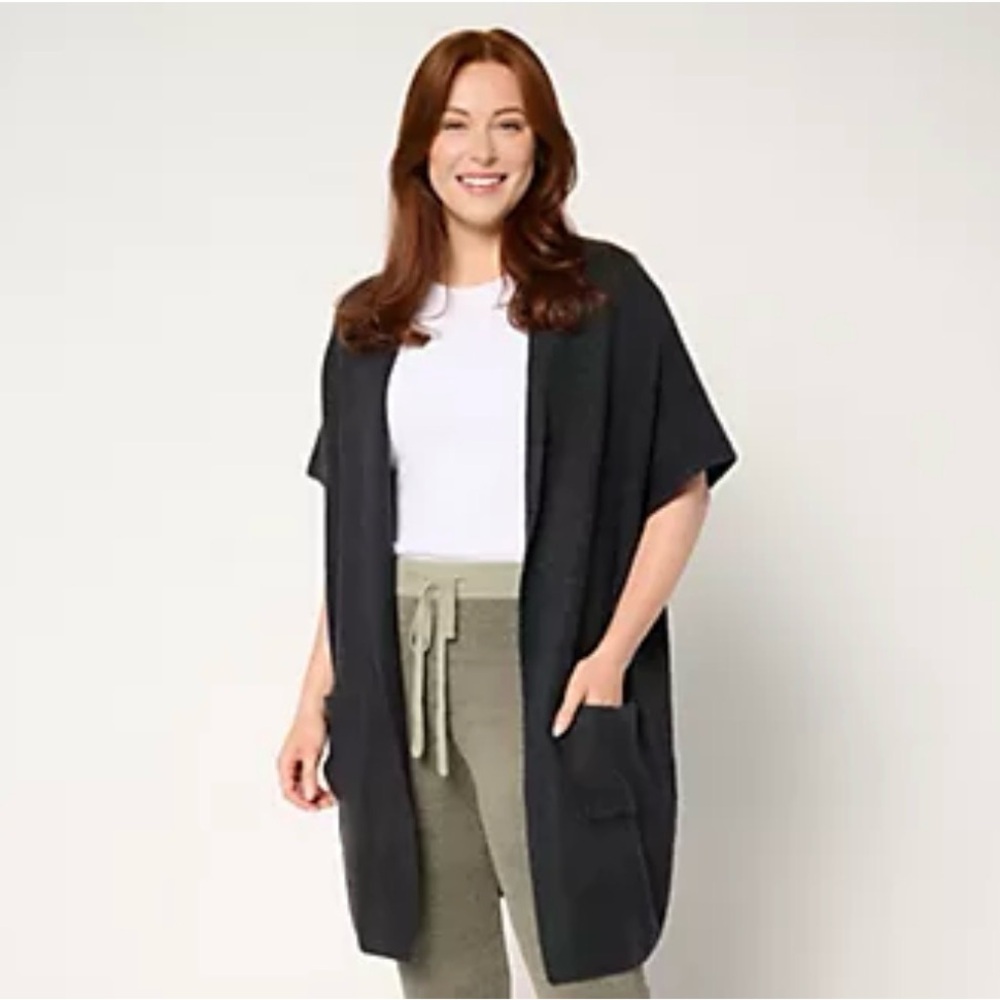 Barefoot Dreams CozyChic Lite Short sleeve Ribbed shawl collar wrap NWT L/XL